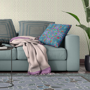 Homeroots 28" X 28" Blue And Green Blown Seam Paisley Indoor Outdoor Throw Pillow   482123