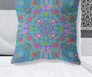 Homeroots 28" X 28" Blue And Green Blown Seam Paisley Indoor Outdoor Throw Pillow   482123