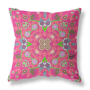 Homeroots 26" X 26" Hot Pink Blown Seam Paisley Indoor Outdoor Throw Pillow   482132