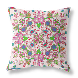 Homeroots 26" X 26" Pink And Green Blown Seam Paisley Indoor Outdoor Throw Pillow  Polyester And Cotton Blend 482137