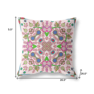 Homeroots 26" X 26" Pink And Green Blown Seam Paisley Indoor Outdoor Throw Pillow  Polyester And Cotton Blend 482137