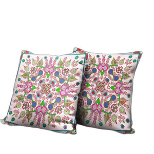 Homeroots 28" X 28" Pink And Green Blown Seam Paisley Indoor Outdoor Throw Pillow  Polyester And Cotton Blend 482138