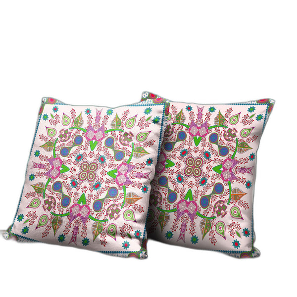 Homeroots 28" X 28" Pink And Green Blown Seam Paisley Indoor Outdoor Throw Pillow  Polyester And Cotton Blend 482138