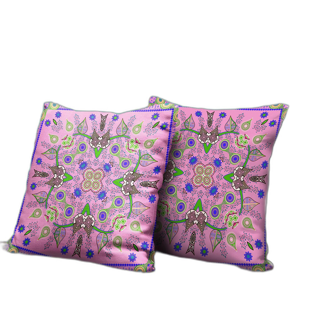 Homeroots 26" X 26" Pink And Green Blown Seam Floral Indoor Outdoor Throw Pillow   482142