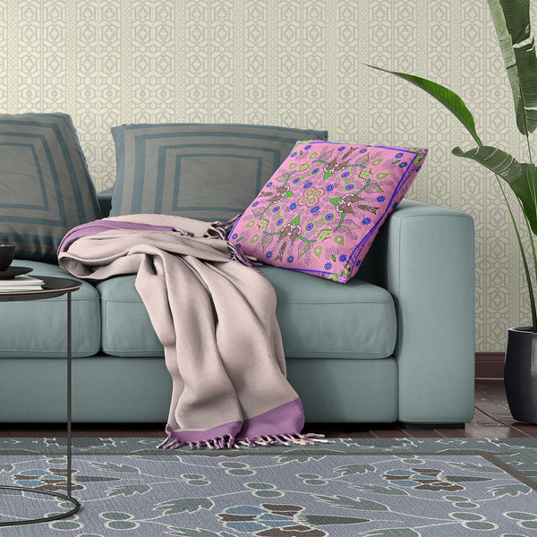 Homeroots 28" X 28" Pink And Green Blown Seam Floral Indoor Outdoor Throw Pillow   482143