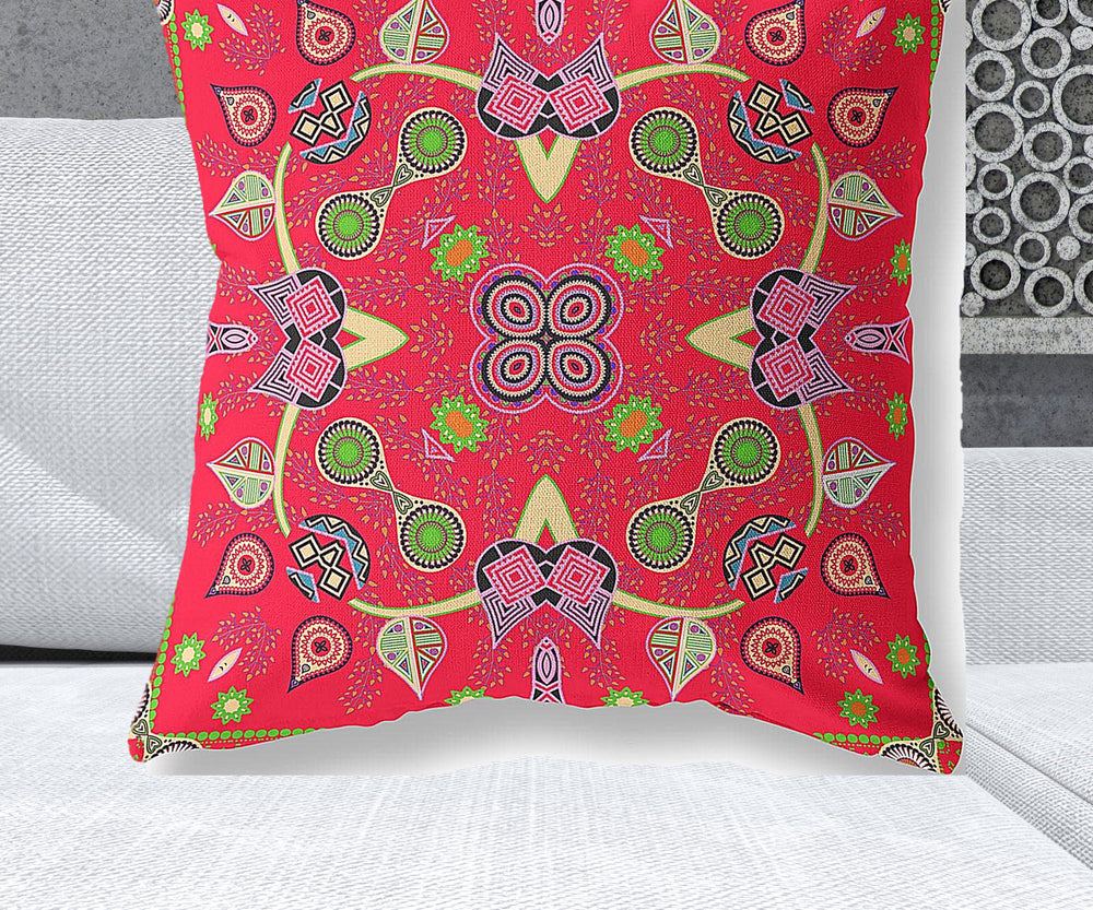 Homeroots 28" X 28" Red Blown Seam Paisley Indoor Outdoor Throw Pillow   482148