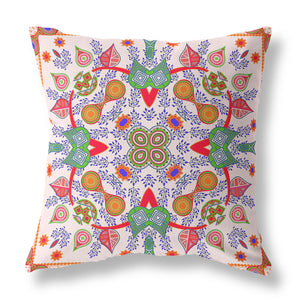 Homeroots 28" X 28" White And Orange Blown Seam Floral Indoor Outdoor Throw Pillow   482153