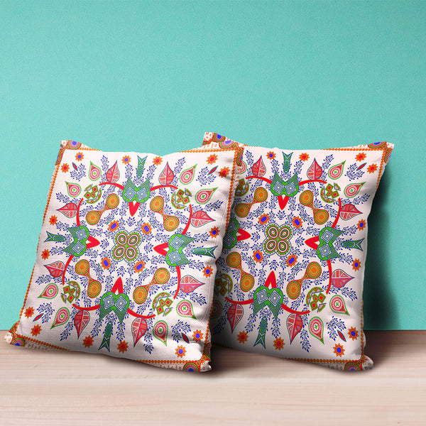 Homeroots 28" X 28" White And Orange Blown Seam Floral Indoor Outdoor Throw Pillow   482153