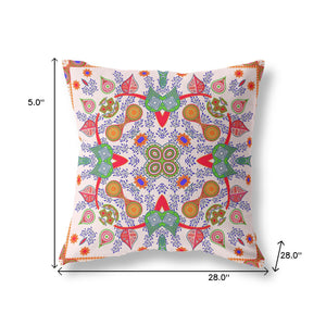 Homeroots 28" X 28" White And Orange Blown Seam Floral Indoor Outdoor Throw Pillow   482153