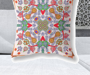 Homeroots 28" X 28" White And Orange Blown Seam Floral Indoor Outdoor Throw Pillow   482153