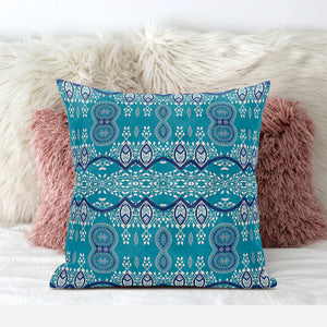 Homeroots 26" X 26" Aqua Blue Blown Seam Paisley Indoor Outdoor Throw Pillow   482157