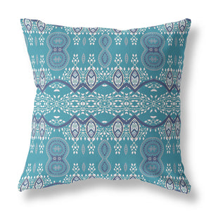 Homeroots 26" X 26" Aqua Blue Blown Seam Paisley Indoor Outdoor Throw Pillow   482157