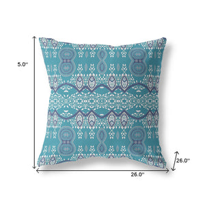 Homeroots 26" X 26" Aqua Blue Blown Seam Paisley Indoor Outdoor Throw Pillow   482157