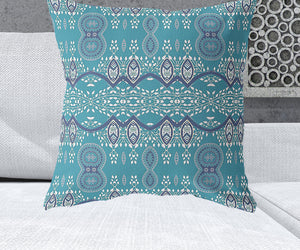 Homeroots 26" X 26" Aqua Blue Blown Seam Paisley Indoor Outdoor Throw Pillow   482157