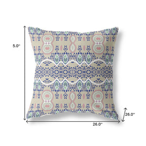 Homeroots 26" X 26" Beige And White Blown Seam Paisley Indoor Outdoor Throw Pillow   482162
