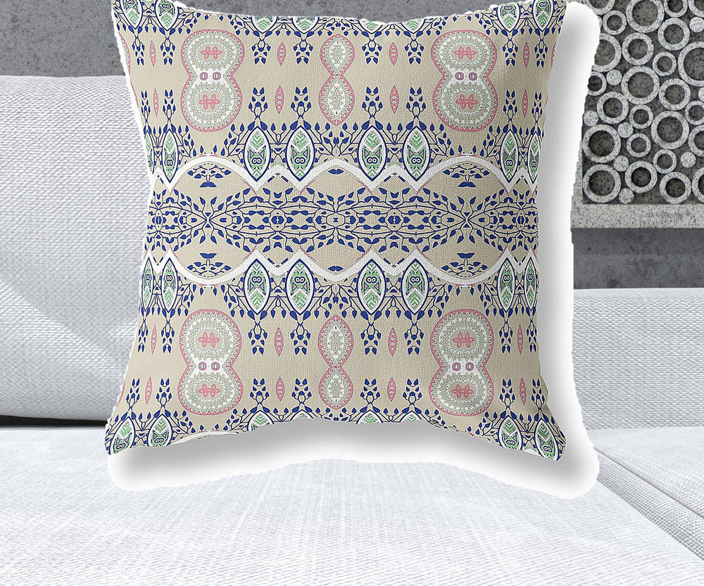 Homeroots 26" X 26" Beige And White Blown Seam Paisley Indoor Outdoor Throw Pillow   482162