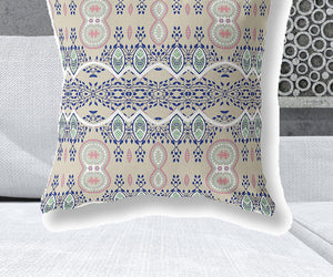 Homeroots 28" X 28" Beige And White Blown Seam Paisley Indoor Outdoor Throw Pillow   482163