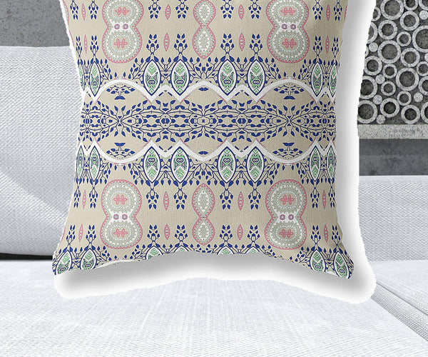 Homeroots 28" X 28" Beige And White Blown Seam Paisley Indoor Outdoor Throw Pillow   482163