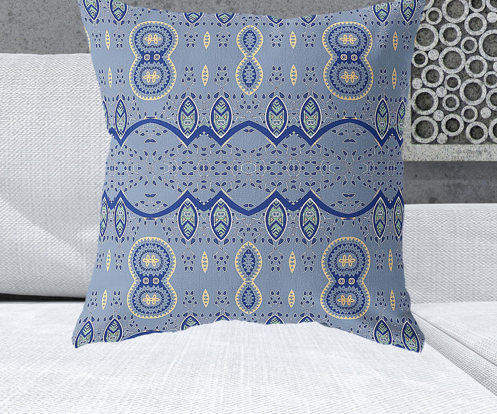 Homeroots 26" X 26" Muted Navy Blown Seam Paisley Indoor Outdoor Throw Pillow   482172