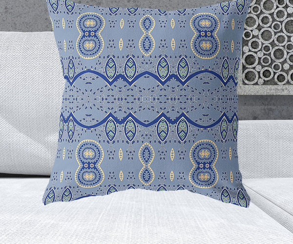 Homeroots 26" X 26" Muted Navy Blown Seam Paisley Indoor Outdoor Throw Pillow   482172