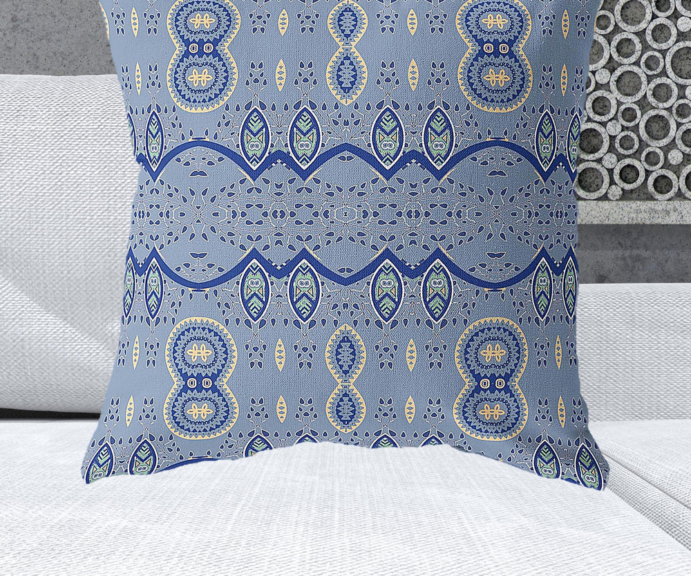 Homeroots 28" X 28" Muted Navy Blown Seam Paisley Indoor Outdoor Throw Pillow   482173