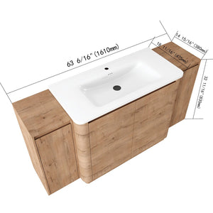 English Elm 64'' Freestanding Bathroom Vanity Oak Melamine Plywood with Ceramic Sink Soft Close W999S00515