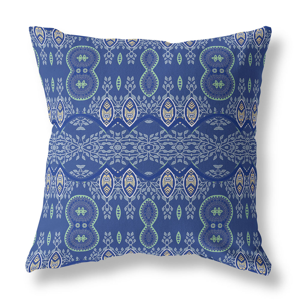 Homeroots 26" X 26" Navy Blue Blown Seam Paisley Indoor Outdoor Throw Pillow   482182