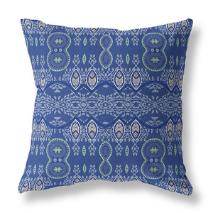 Homeroots 26" X 26" Navy Blue Blown Seam Paisley Indoor Outdoor Throw Pillow   482182