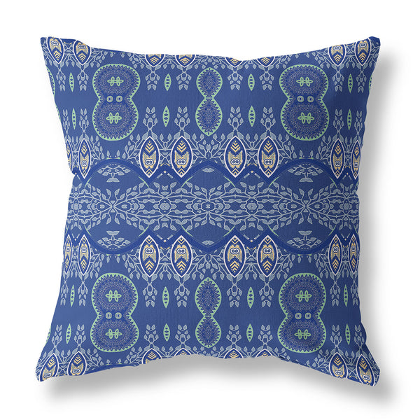 Homeroots 26" X 26" Navy Blue Blown Seam Paisley Indoor Outdoor Throw Pillow   482182