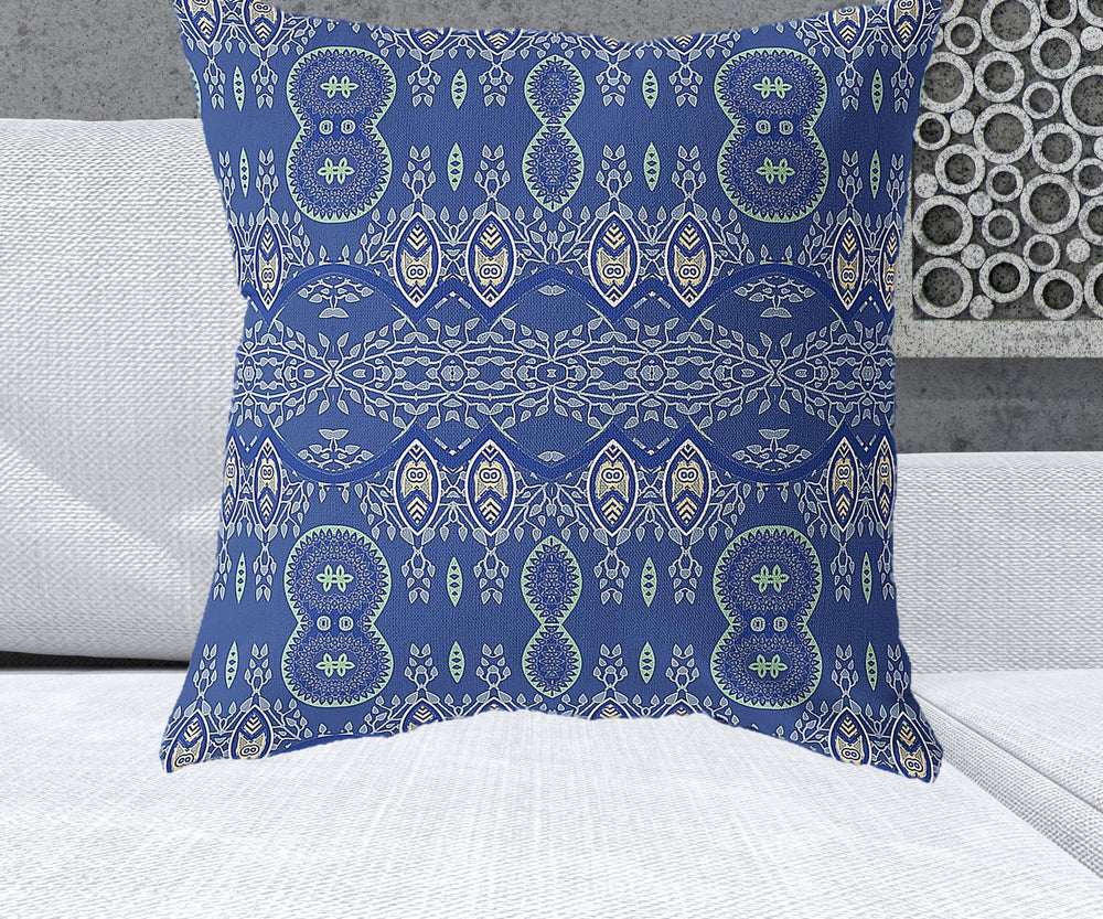 Homeroots 26" X 26" Navy Blue Blown Seam Paisley Indoor Outdoor Throw Pillow   482182