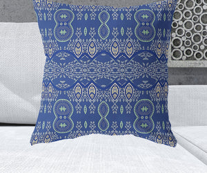Homeroots 26" X 26" Navy Blue Blown Seam Paisley Indoor Outdoor Throw Pillow   482182