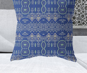 Homeroots 28" X 28" Navy Blue Blown Seam Paisley Indoor Outdoor Throw Pillow   482183