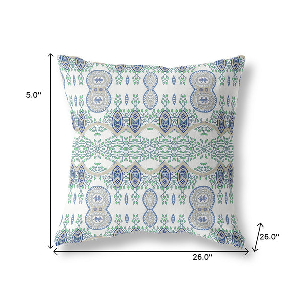 Homeroots 26" X 26" Off White And Beige Blown Seam Paisley Indoor Outdoor Throw Pillow   482187