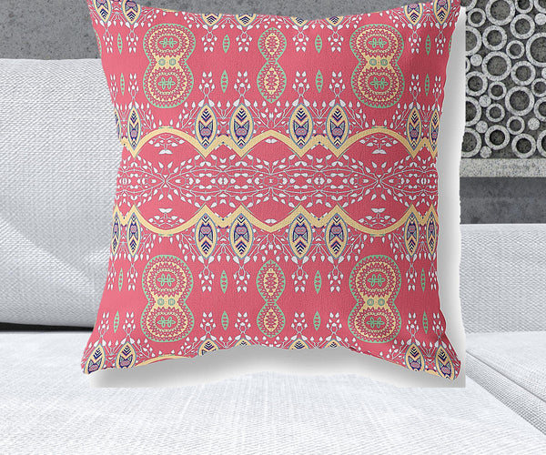 Homeroots 26" X 26" Red Blown Seam Paisley Indoor Outdoor Throw Pillow   482192