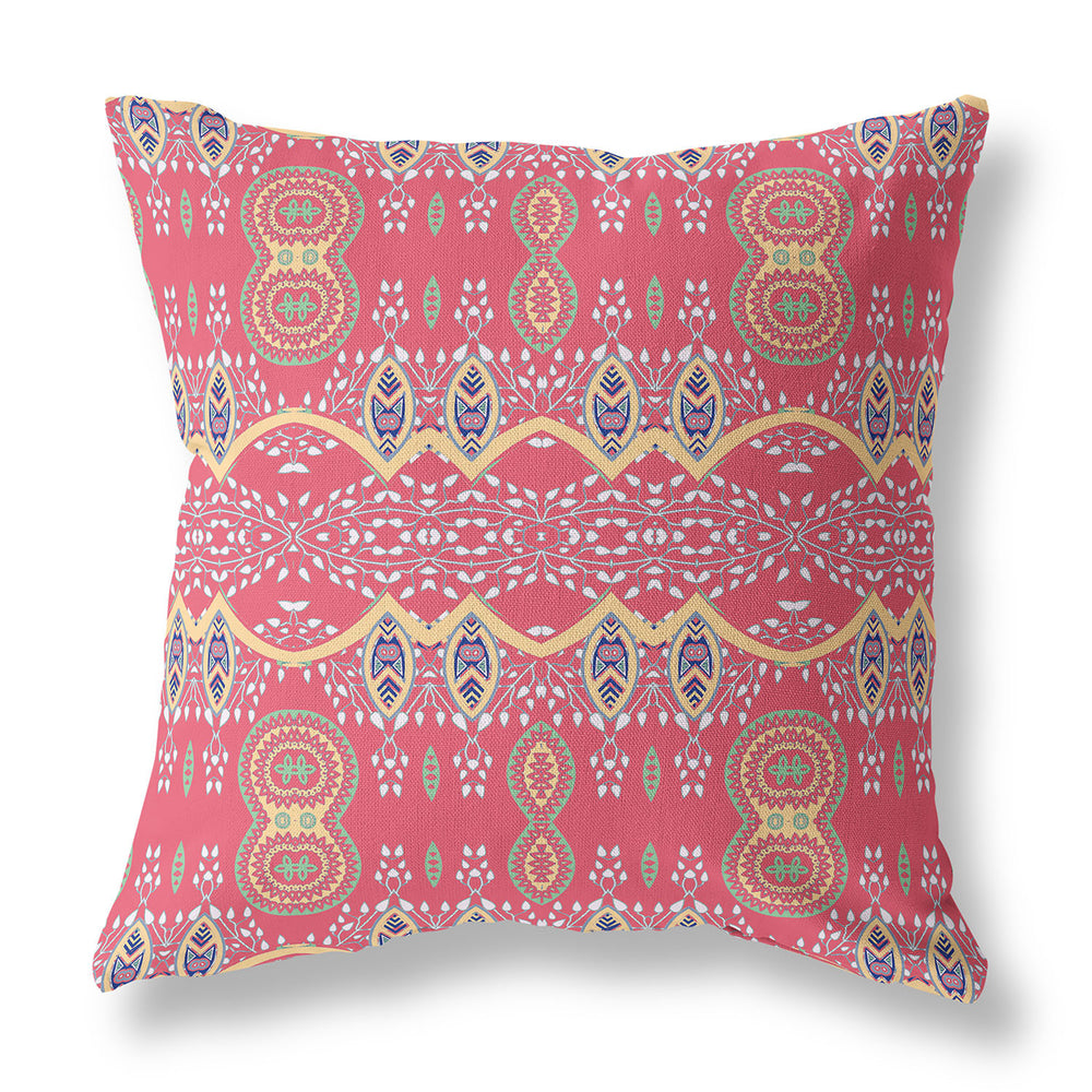 Homeroots 26" X 26" Red Blown Seam Paisley Indoor Outdoor Throw Pillow   482192