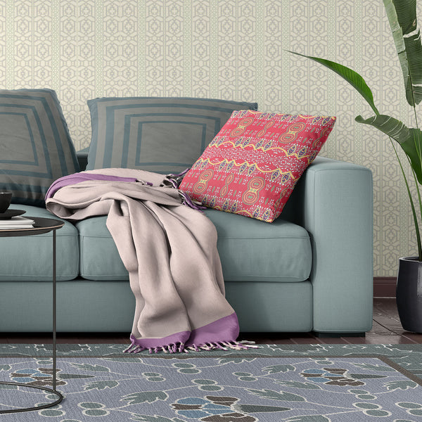 Homeroots 26" X 26" Red Blown Seam Paisley Indoor Outdoor Throw Pillow   482192