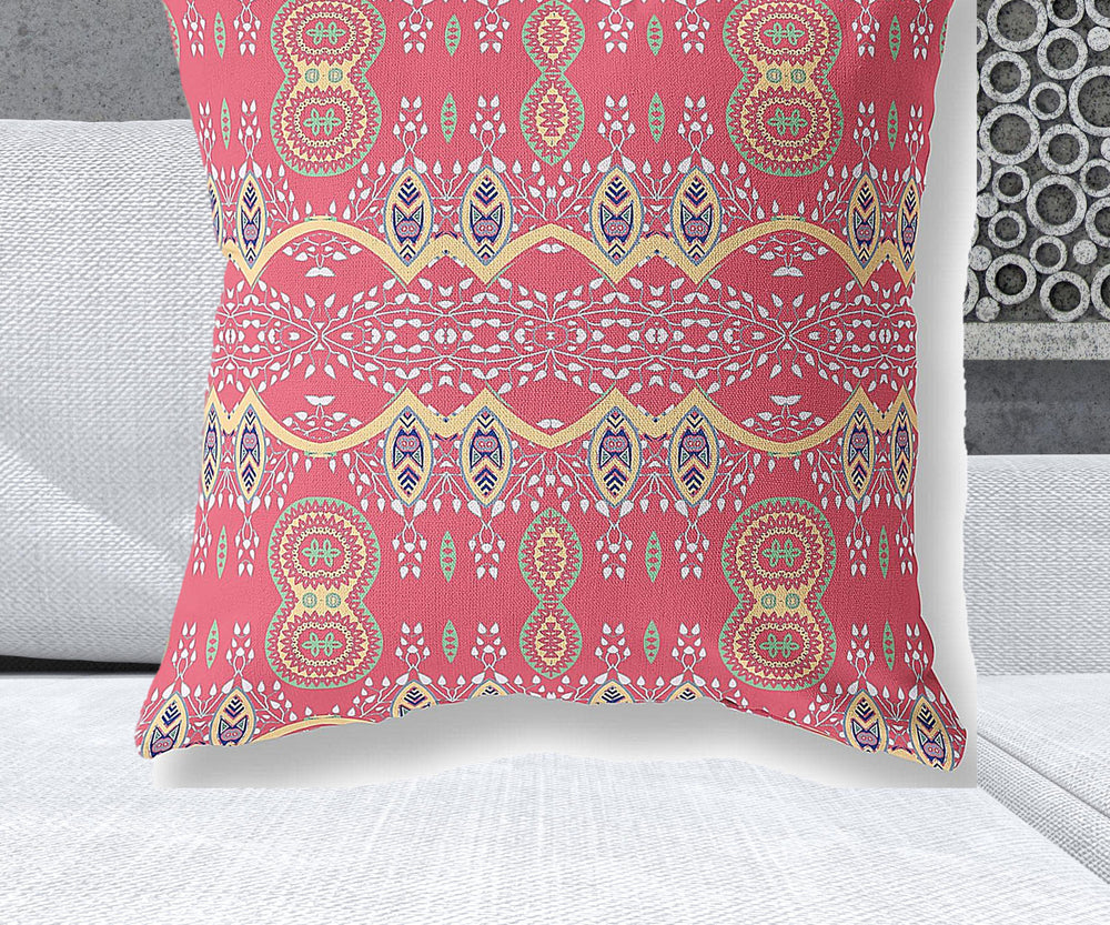 Homeroots 28" X 28" Red Blown Seam Paisley Indoor Outdoor Throw Pillow   482193