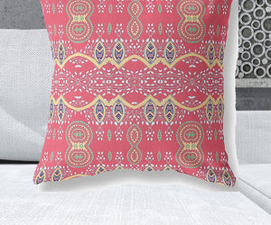 Homeroots 28" X 28" Red Blown Seam Paisley Indoor Outdoor Throw Pillow   482193