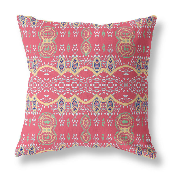 Homeroots 28" X 28" Red Blown Seam Paisley Indoor Outdoor Throw Pillow   482193