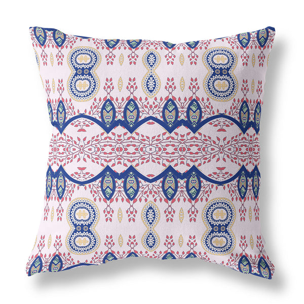 Homeroots 28" X 28" White And Blue Blown Seam Paisley Indoor Outdoor Throw Pillow   482198