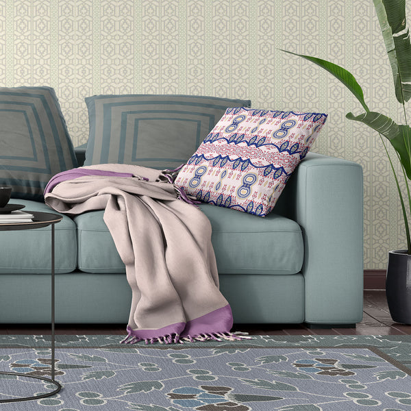 Homeroots 28" X 28" White And Blue Blown Seam Paisley Indoor Outdoor Throw Pillow   482198