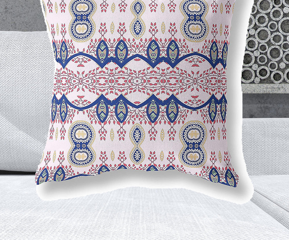 Homeroots 28" X 28" White And Blue Blown Seam Paisley Indoor Outdoor Throw Pillow   482198