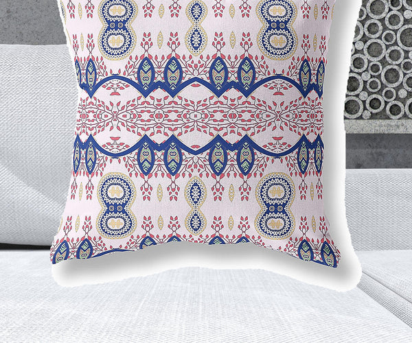 Homeroots 28" X 28" White And Blue Blown Seam Paisley Indoor Outdoor Throw Pillow   482198