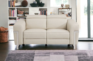 Homeroots 65" Beige And Silver Italian Leather Power Reclining Loveseat Beige  482199