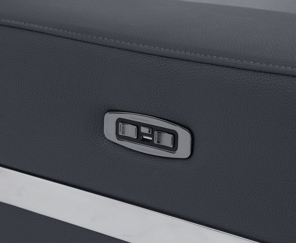 Homeroots 65" Gray And Silver Italian Leather Power Reclining Loveseat Dark Grey  482200