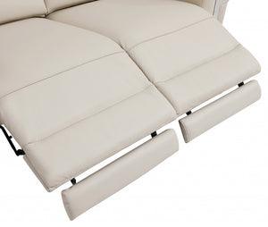 Homeroots 65" Beige And Silver Italian Leather Power Reclining Loveseat Beige  482202