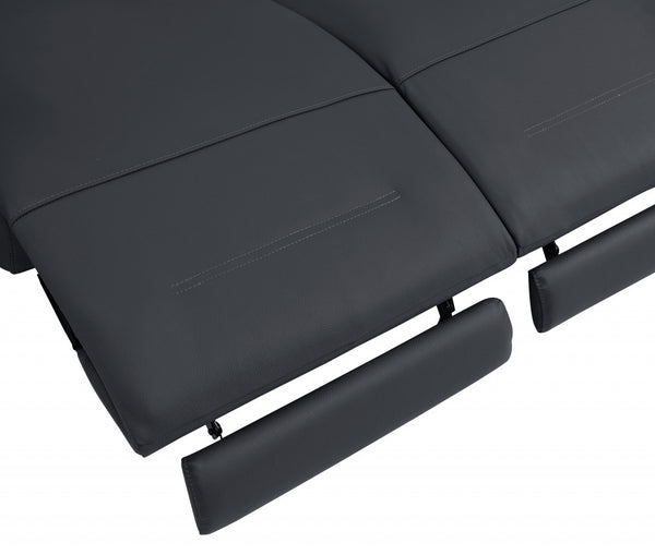 Homeroots 65" Gray And Black Italian Leather Power Reclining Loveseat Dark Grey  482203