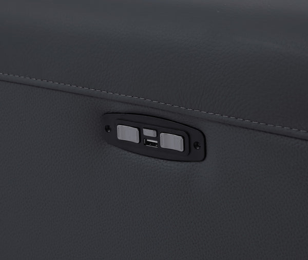 Homeroots 65" Gray And Black Italian Leather Power Reclining Loveseat Dark Grey  482203