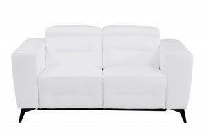 Homeroots 65" White And Black Italian Leather Power Reclining Loveseat White  482204