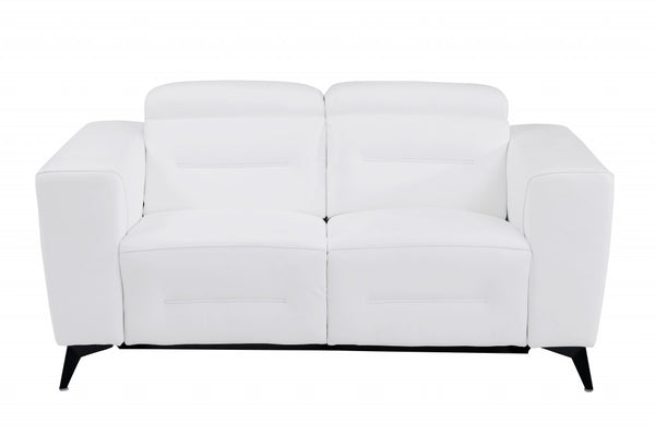 Homeroots 65" White And Black Italian Leather Power Reclining Loveseat White  482204